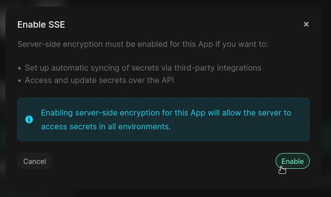 enable sse dialog
